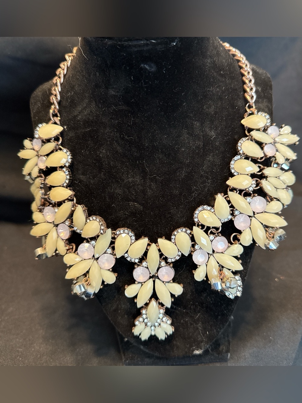 Statement Floral Bib Necklace in Pale Yellow